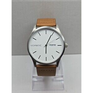 Nomatic Swiss Ronda Day Date Watch 45mm Stainless Brown Leather New Battery Mens